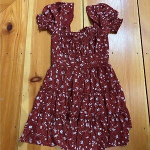 Elegant Floral Women's Dress in Deep Red